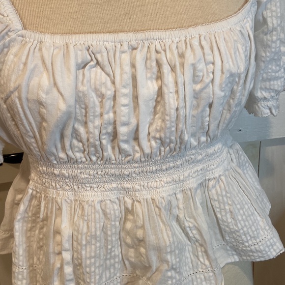 Sunday Best Aritzia Smocked White Cropped Blouse - Picture 2 of 5